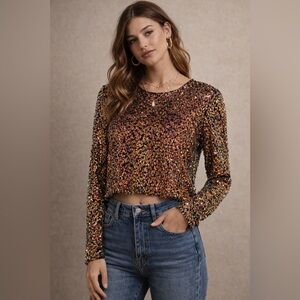 NWT GeeGee Multicolored Sequined Long Sleeve Top Festival Fairy , size M